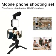 Phone Vlogging Kit: Tripod + Mic + LED Fill Light for Live Stream/YouTube - Image 4