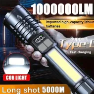 Camping Hiking LED Torch - High Power COB Flashlight TYPE - C Rechargeable
