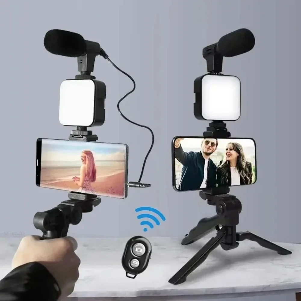 Sbd4d9bc3069f4be08fa8d5f3ed17bd0eI.webp Phone Vlogging Kit: Tripod + Mic + LED Fill Light for Live Stream/YouTube - Image 1